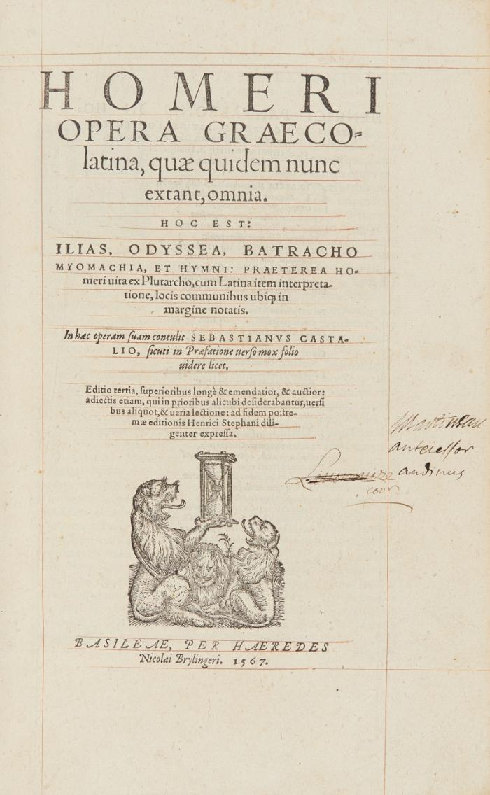 Opera graeco-latina, quae quidem nunc extant, omnia. ... In haec operam suam contulit Sebastianus Castalio. Editio tertia.