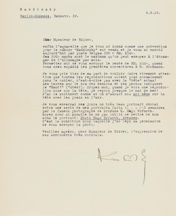 Maschinenschriftl. Brief in französischer Sprache m. U.; Berlin-Südende, 6.III.1933.