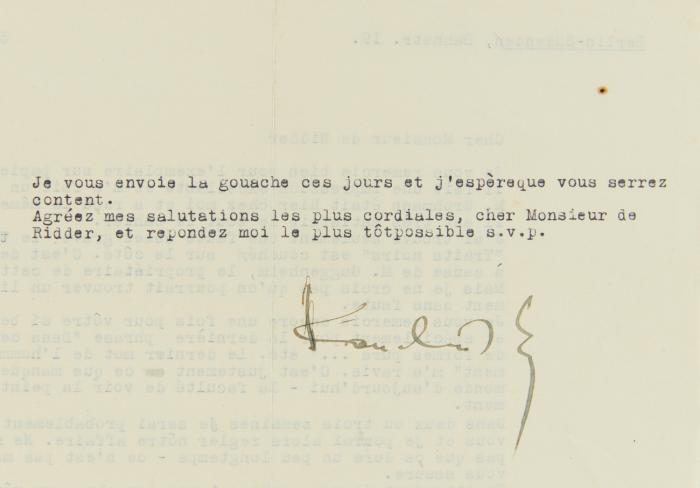 Maschinenschriftl. Brief in französischer Sprache m. U.; mit 4 e. Korrekturen.