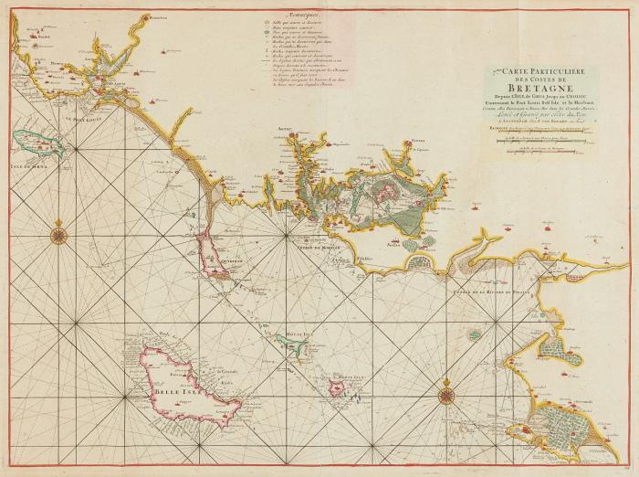 Frankreich. - Bretagne. 7ème Carte Particuliere des Costes de Bretagne Depuis L'Isle de Groa Jusqu'au Croisic Contenant le Port Louis, Bell'Isle et le Morbian, Küstenkarte mit Quiberon und der Belle Isle.