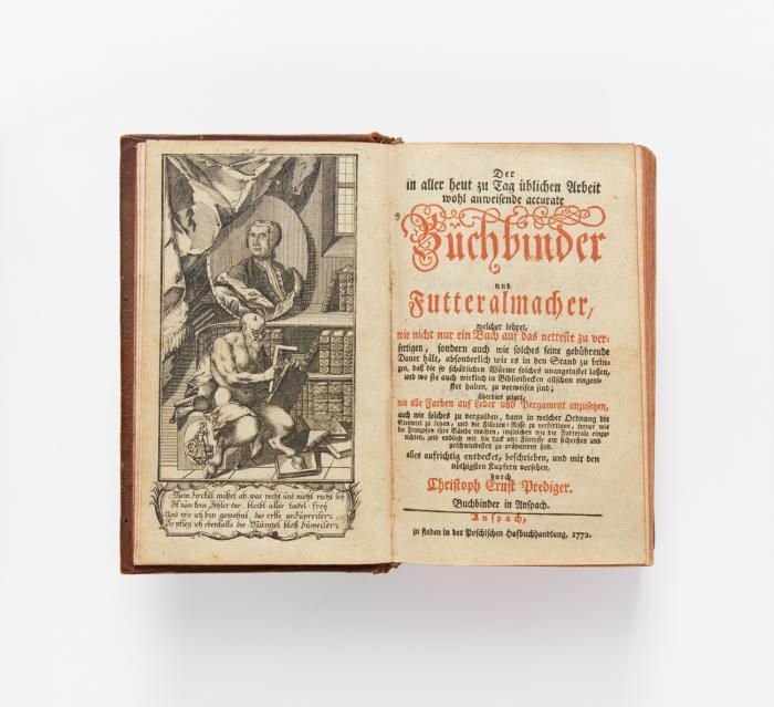 Der in aller heut zu Tag üblichen Arbeit wohl anweisende accurate Buchbinder und Futteralmacher, welcher lehret, wie nicht ein Buch auf das netteste zu verfertigen, sondern wie solches auch seine gebührende Dauer hält. (Mischauflage ?). 4 Tle. in 1 Bd.