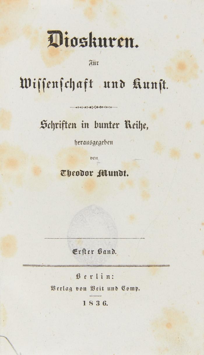 Dioskuren. Für Wissenschaft und Kunst. Schriften in bunter Reihe. 2 Bände in 1.