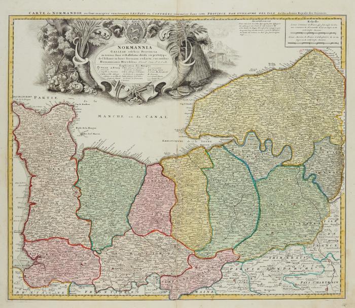 Frankreich / Normandie. - Normandie divisée en haute et basse ... /  Normannia Ducatus, tum Superior ad Ortum ... / Normannia Galliae celebris Provincia in terras suas et Ballifiatis divisa ... /