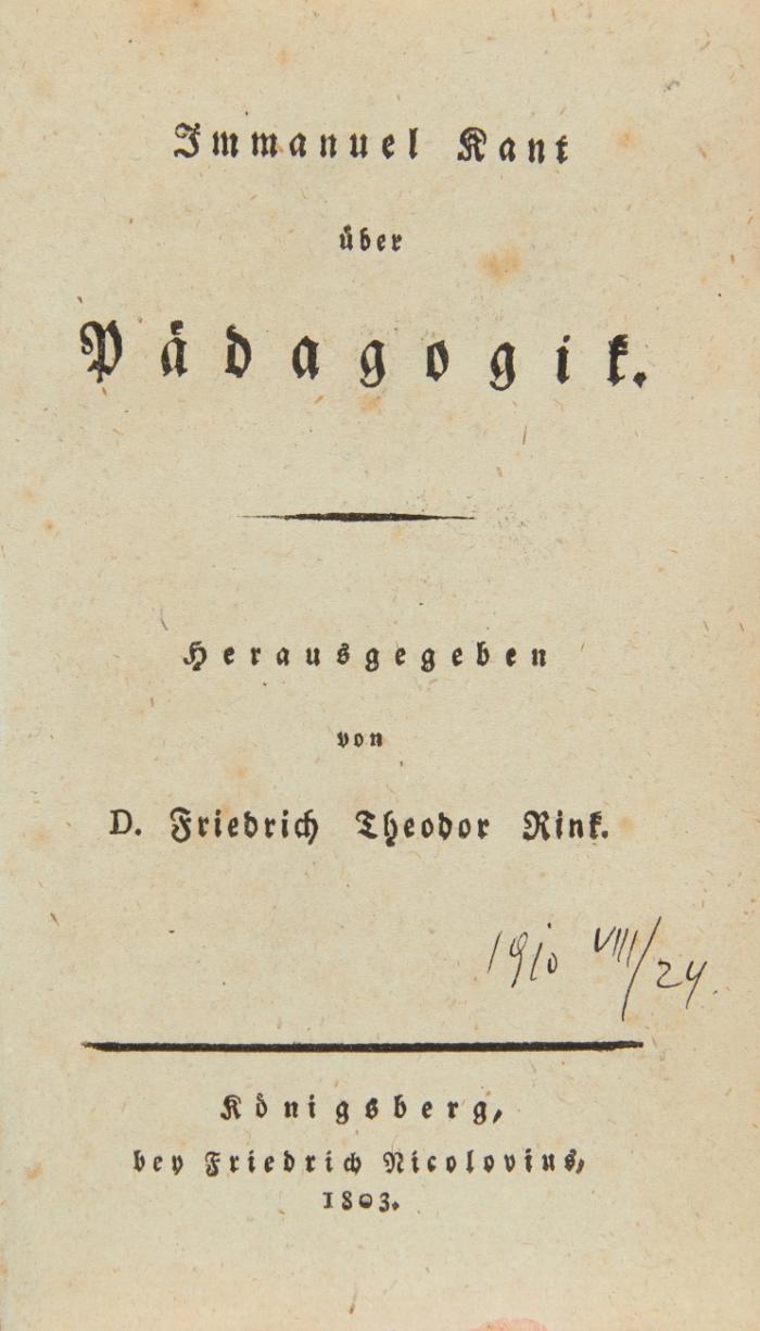 Über Pädagogik. Hrsg. von  Friedr. Theod. Rink.