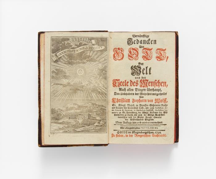 Vernünfftige Gedancken von Gott, der Welt und der Seele des Menschen, Auch allen Dingen überhaupt, Den Liebhabern der Wahrheit mitgetheilet. Neue Auflage hin und wieder vermehret. 
Beigebunden: Erinnerung, Wie er es künfftig mit den Einwürffen halten will, Die wider seine Schrifften gemacht werden.