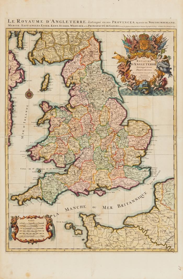 England. Le Royaume d'Angleterre distingué en ses Provinces, mit großer Wappenkartusche.