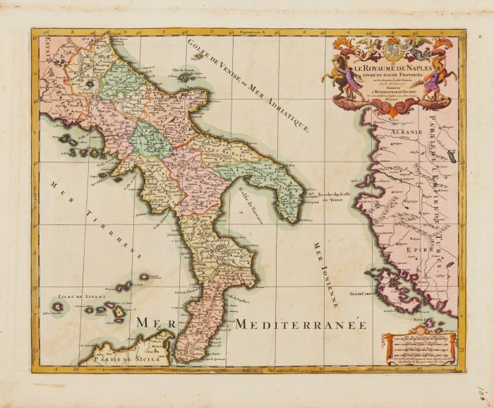 Neapel. Le Royaume de Naples Divisé en Douze Provinces. das südliche Italien mit einem Teil Albaniens und Siziliens.