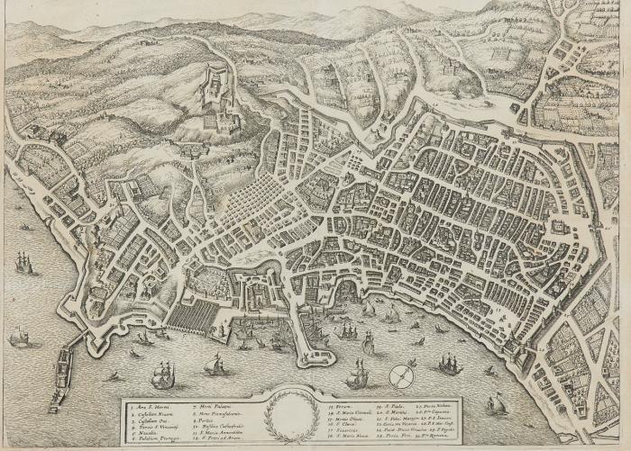 Neapel. Neapolis, Gesamtansicht aus der Vogelschau.