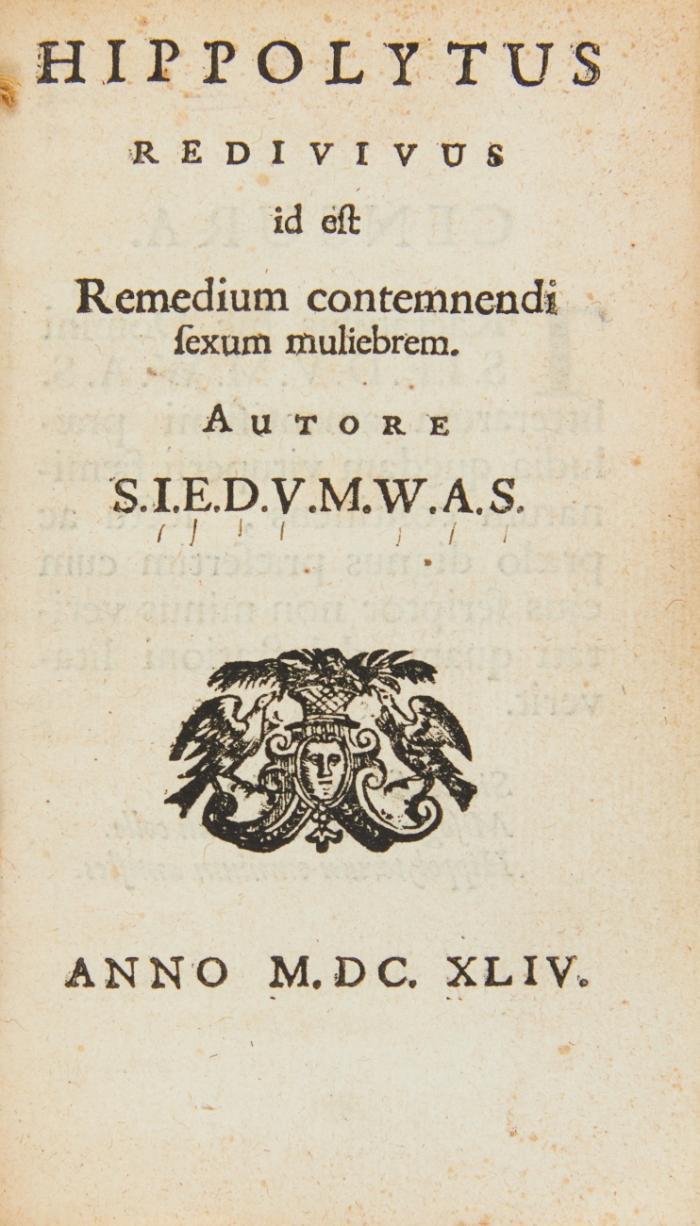 Hippolytus redivivus id est remedium contemnendi sexum muliebrem.