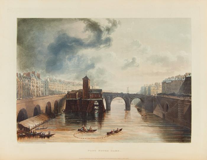 A picturesque tour along the Rhine, from Mentz to Cologne with illustrations of the scenes of remarkable events and of popular traditions. Translated from the German by John Black. Angebunden: Sauvan, [Jean Baptiste Balthasar]: Picturesque tour of the Seine from Paris to the sea, with particulars and historical and descriptive. Mit kolor. gest. Titelvign., kolor. gest. Schlußvign., grenzkolor. gest. Karte und 24 kolor. Aquatintatafeln von T. Sutherland und D. Havell nach A. Pugin und J. Gendall. VIII SS., 1 Bl., 177 SS.