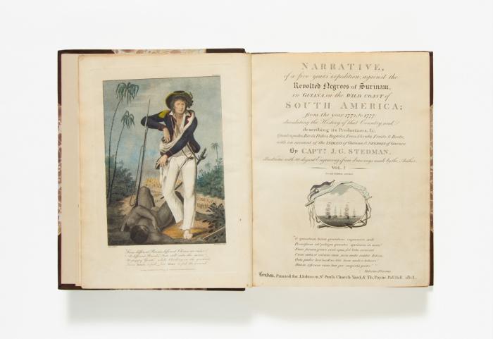 Narrative, of a five year's expedition against the Revolted Negroes of Surinam in Guiana, on the Wild Coast of South America; from the year 1772, to 1777, elucidating the History of that Country, and describing its Productions, viz. Quadrupedes, Birds, Fishes, Reptiles ... with an account of the Indians of Guiana & Negroes of Guinea. Second Edition corrected. 2 Bde.