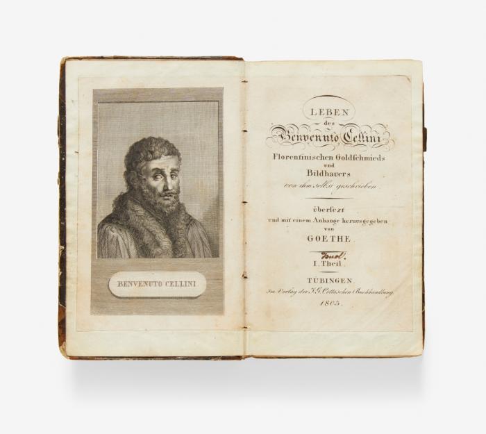 Leben des Benvenuto Cellini, Florentinischen Goldschmieds und Bildhauers von ihm selbst geschrieben. Übersetzt und mit einem Anhang herausgegeben von Goethe. 2 Tle. in 1 Bd.