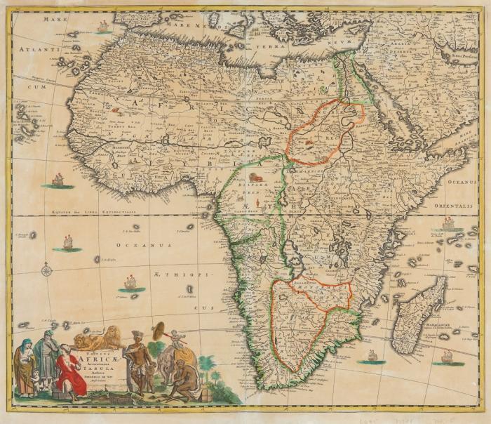 Afrika. Totius Africae Accuratissima Tabula, mit figürlicher Kartusche.