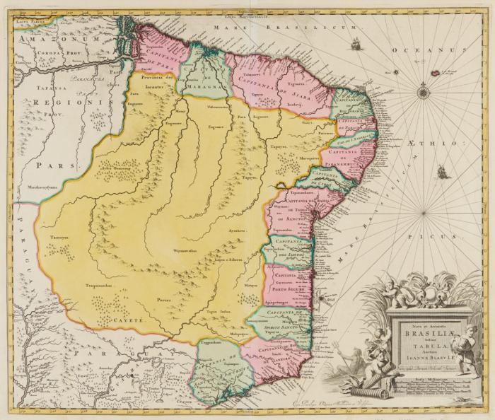 Brasilien. Nova et Accurata Brasiliae totius Tabula, das Gebiet zwischen Amazonas-Mündung und Sao Paulo.
