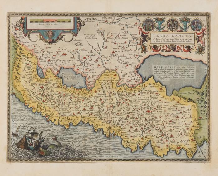 Heiliges Land. Terra Sancta, mit Jona und dem Walfisch und biblischen Szenen in Medaillons.