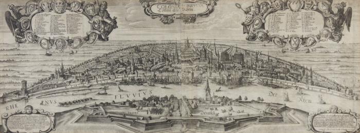 Köln. – Colonia Agrippina Cöllen am Rhein. Gesamtansicht von Köln mit der Deutzer Befestigungsanlage.