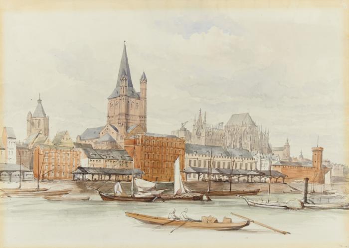 Köln. Panorama mit Blick auf St. Martin, im Hintergrund der Dom.