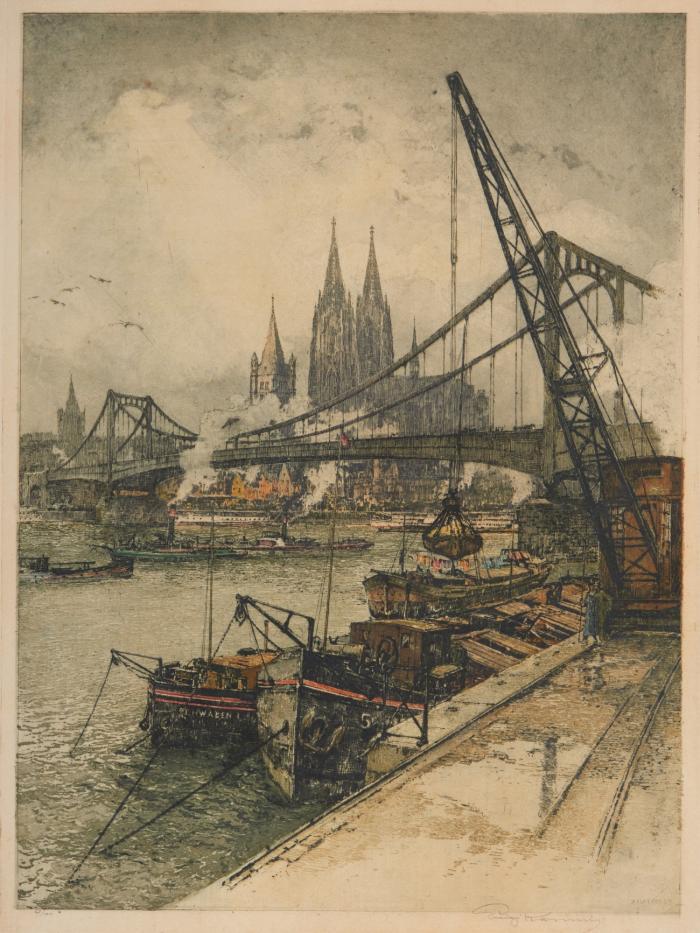 Köln. - Die Hindenburgbrücke mit dem Dom.