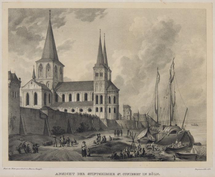 Köln. - Ansicht der Stiftskirche St. Cunibert in Köln. 1831. / Das Ehren-Thor an der Stadt Köln.