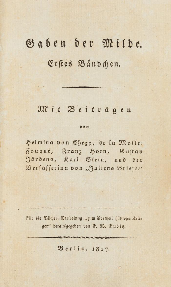 Gaben der Milde. Für die Bücher-Verloosung 