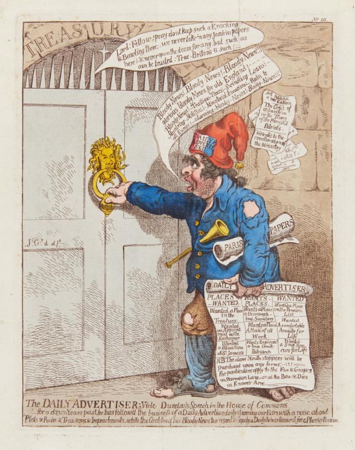 Karikaturen. – Gillray, James.– The Daily Advertiser. 1798 publiziert bei Paris & London, Weimar.