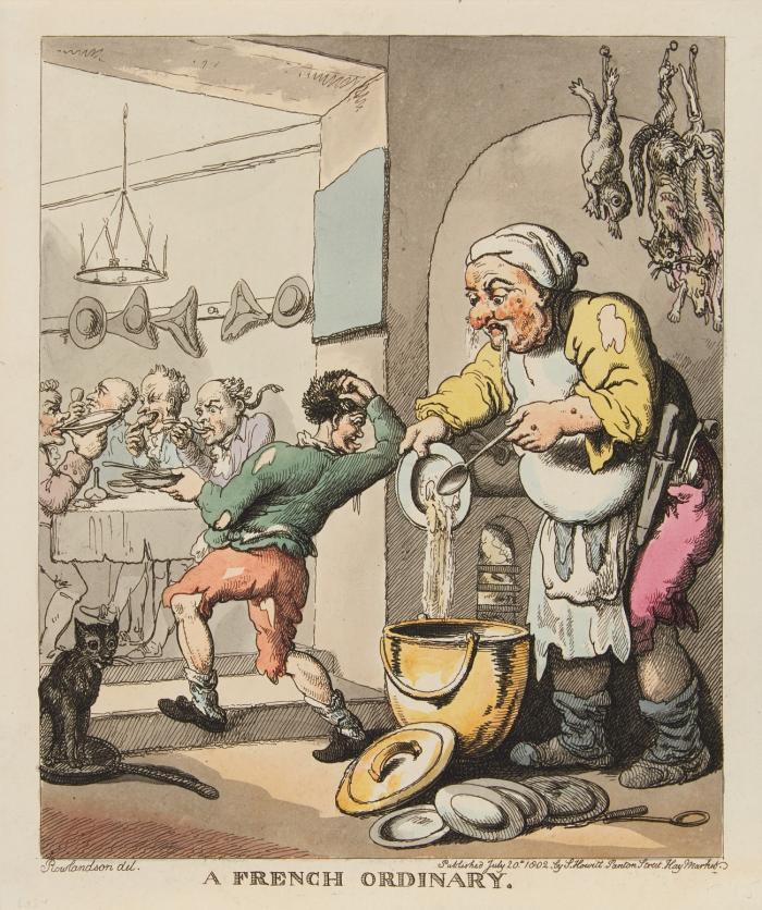 Karikaturen. – Rowlandson, Thomas. An Antiquarian. Publ. by W. Holland, Oct. 23, 1789. / A French Ordinary. Publ. Juli 20th 1802, by S. Howitt. / Who's Mistress Now. Publ. June 25th 1802, by S. Howitt.