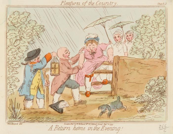 Karikaturen. – Woodward, George Moutard (London 1760 - 1809). Pleasures of the Country. Pub. by W. Holland, Decr 4, 1799.