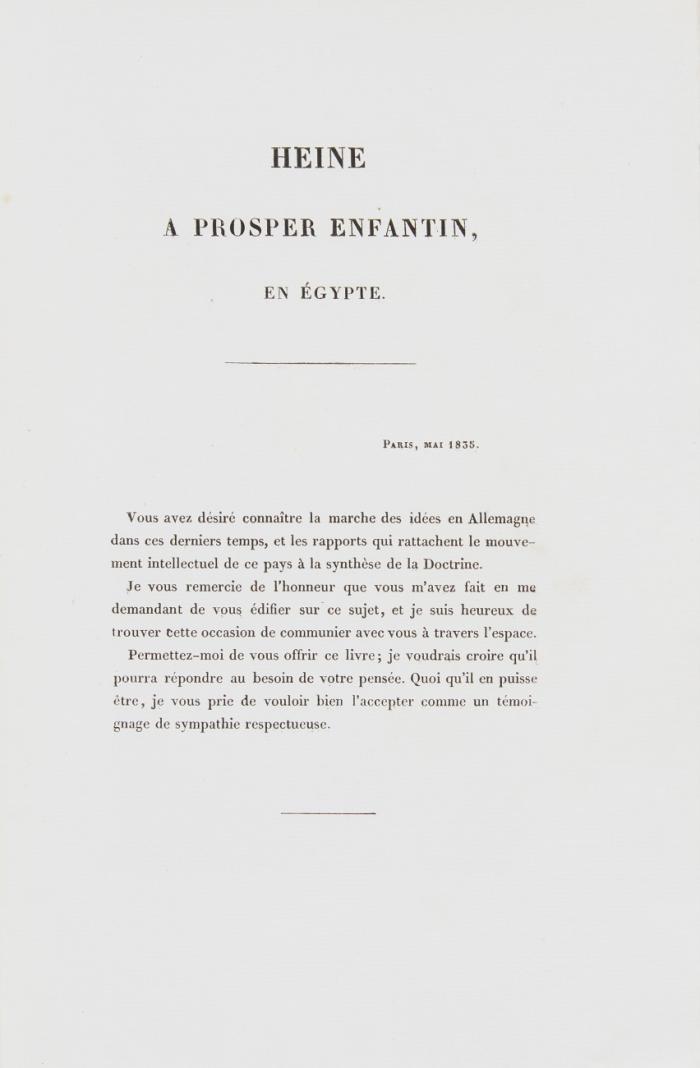 De l'Allemagne. (Mit einer Vorrede des Verlegers vom 4. Januar 1836. - Brief von H. Heine an Barthelemy Prosper Enfantin, dat. Mai 1835  und Antwortschreiben von Enfantin an H. Heine, dat. Okt. 1835).