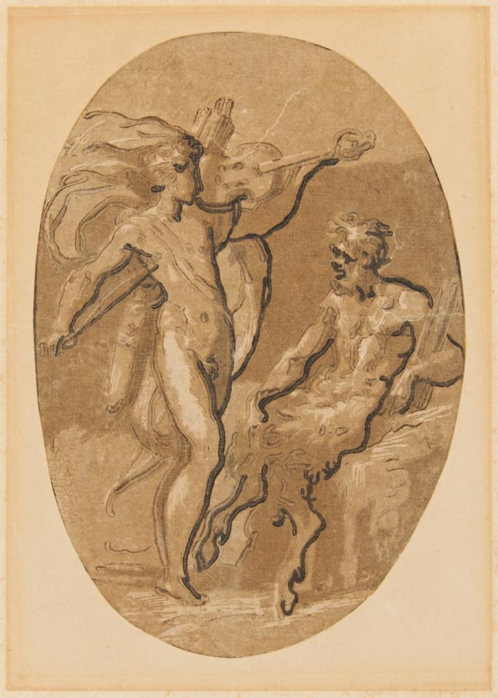 Der Wettstreit zwischen Apoll und Marsyas.