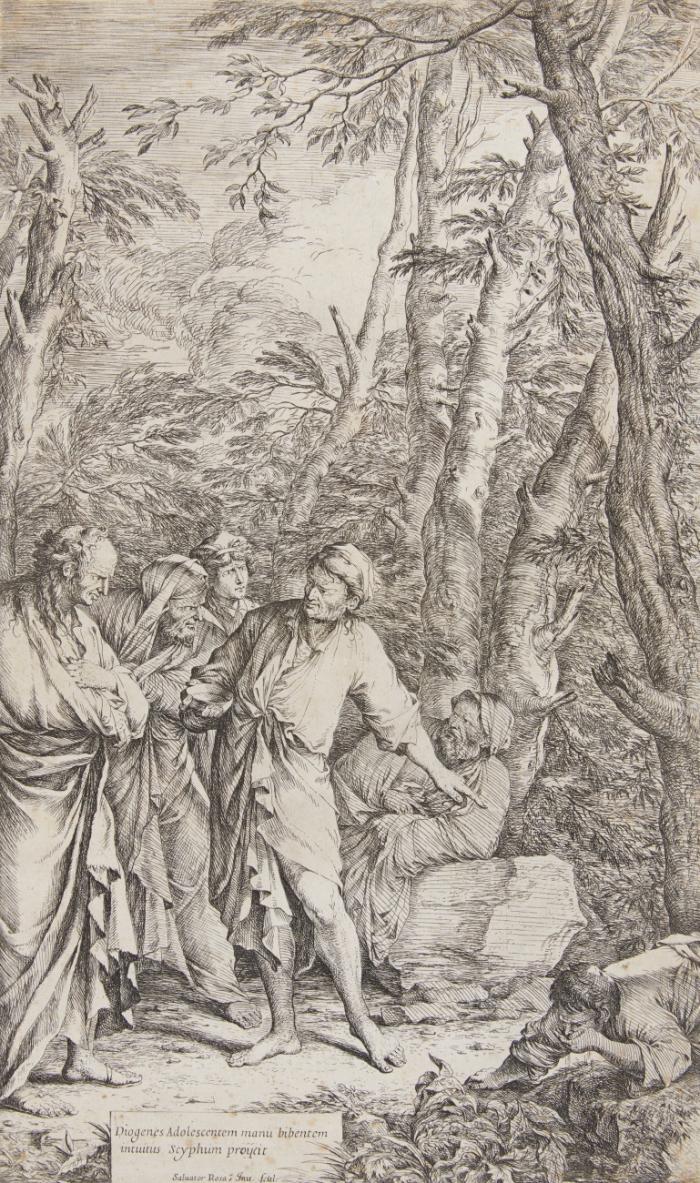 Diogenes wirft seine Schale weg.