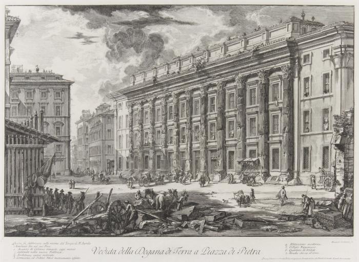 Veduta della Dogana di Terna a Piazza di Pietra (Hadrianeum). 1753.
