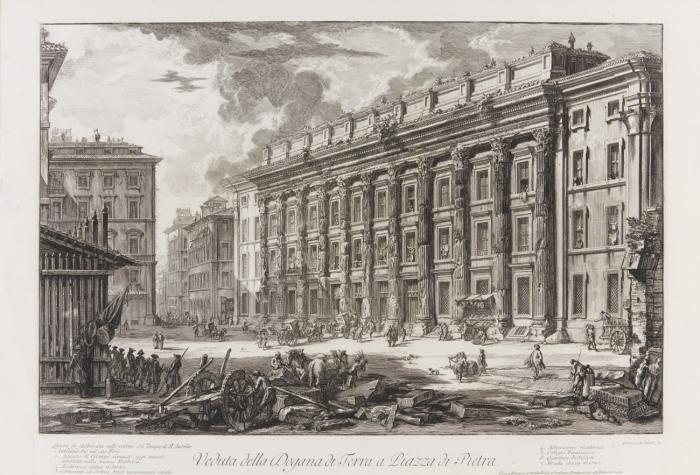 Veduta della Dogana di Terna a Piazza di Pietra (Hadrianeum). 1753.