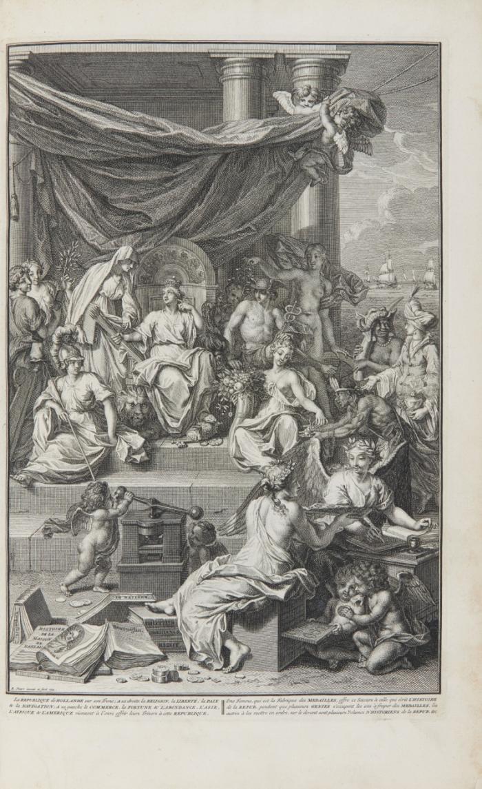 Histoire des Provinces-Unies des Pays Bas depuis la Naissance de la Republique jusqu'à la Paix d'Utrecht & le Traité de Barriere conclu en 1715. Avec les principales medailles et leur explication. 4 Teile in 2 Bden.