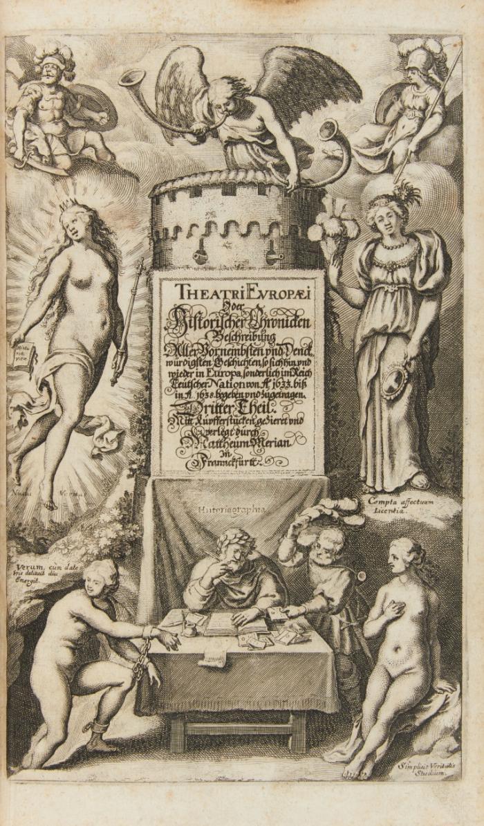 Theatrum Europaeum. oder ausführliche Beschreibung aller und jeder denckwürdiger Geschichten so sich hin und wieder in der Welt, fürnehmlich aber in Europa, und Teutschland so wol im Religion= als Prophan=Wesen vom Jahr 1617 (bis 1718) ... zugetragen. 21 Bände.