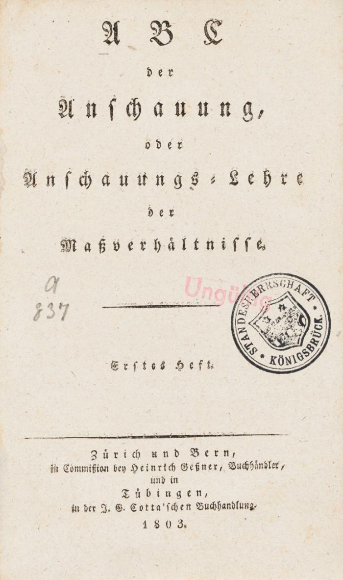 ABC der Anschuung, oder Anschauungs-Lehre der Maßverhältnisse. 2 Bände.