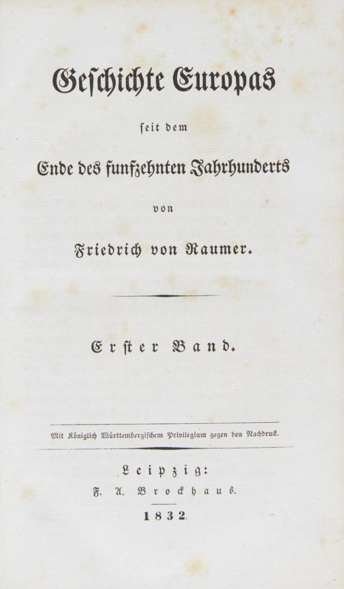 Geschichte Europas seit dem Ende des fünfzehnten Jahrhunderts. 8 Bde.