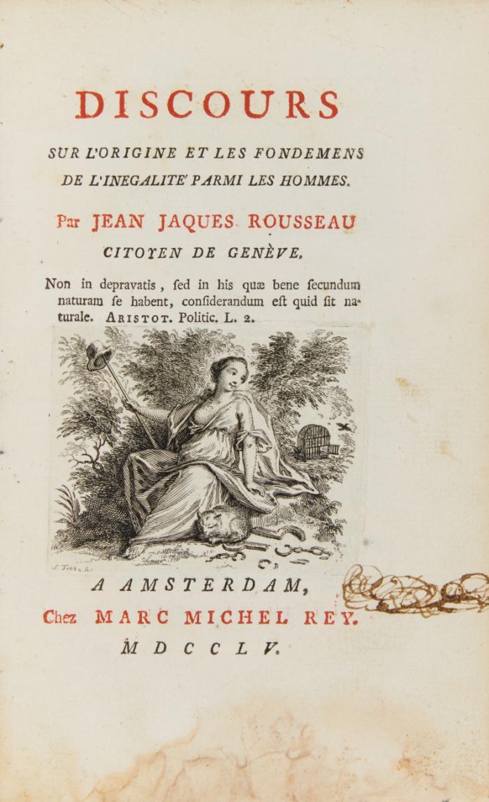 Discours sur l'origine et les fondemens de l'inegalité parmi les hommes.