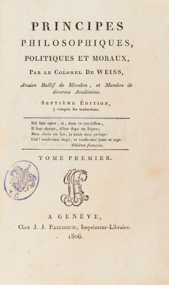 Principes philosophiques, politiques et moraux. Septième édition. 2 Bde.