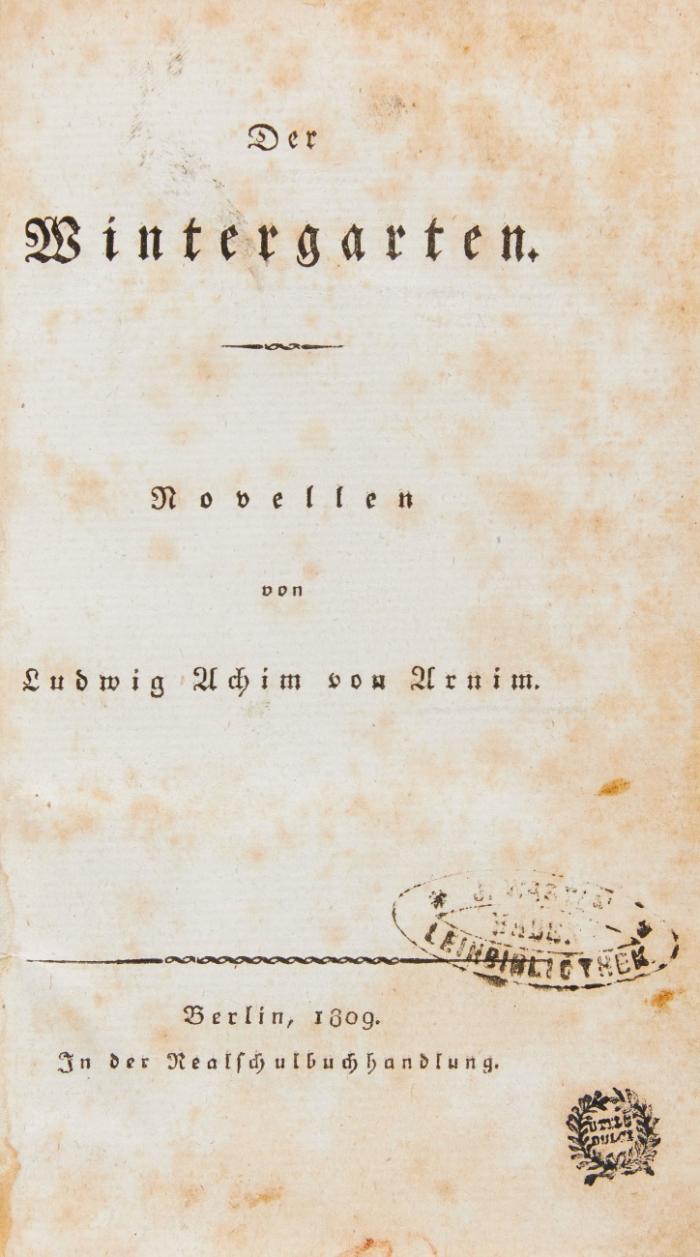 Der Wintergarten. Novellen.