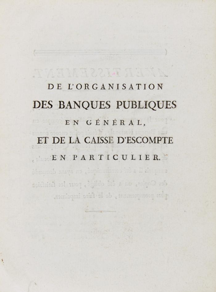 De l'organisation des banques publiques en général, et de la caisse d'escompte en particulier.