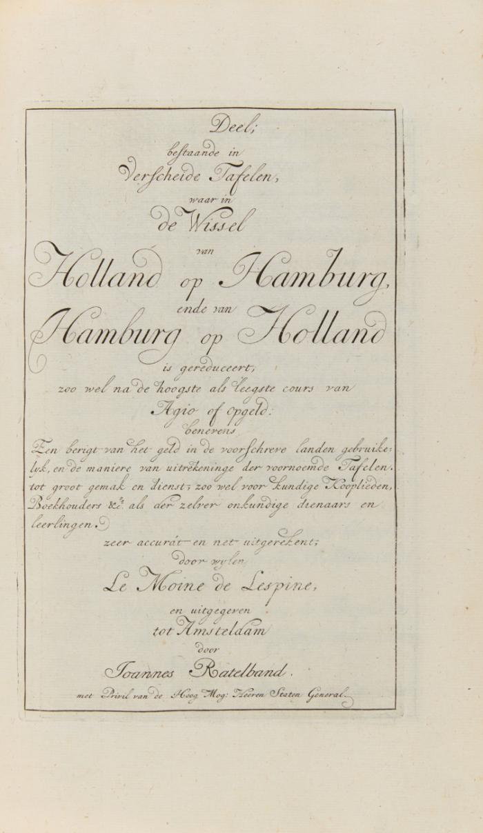 [Groot wisselboek, gereduceert, soo wel na de hoogste als laagste cours van d'agio of opgeld]. 11 Tle in 1 Bd. Jew. 2 Titel in Niederländisch u. Französisch.
