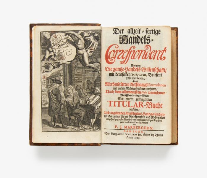 Der allzeit-fertige Handels-Correspondent, worinnen die gantze Handels-Wissenschaft, mit derselben Scripturen, Briefen, und Cautelen, samt allerhand Arten Rechnungs-Formularien ... nach dem allerneuesten Stylo vornehmer Kauffleute eingerichtet. Mit einem zulänglichen Titular-Buche versehen. 4 Tle. und Anhang in 1 Bd.