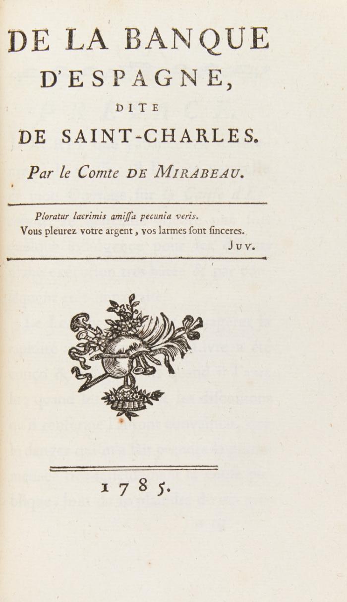 De la Caisse d'escompte. / De la banque d'Espagne, dite de Saint-Charles. 2 Werke in 1 Bd.