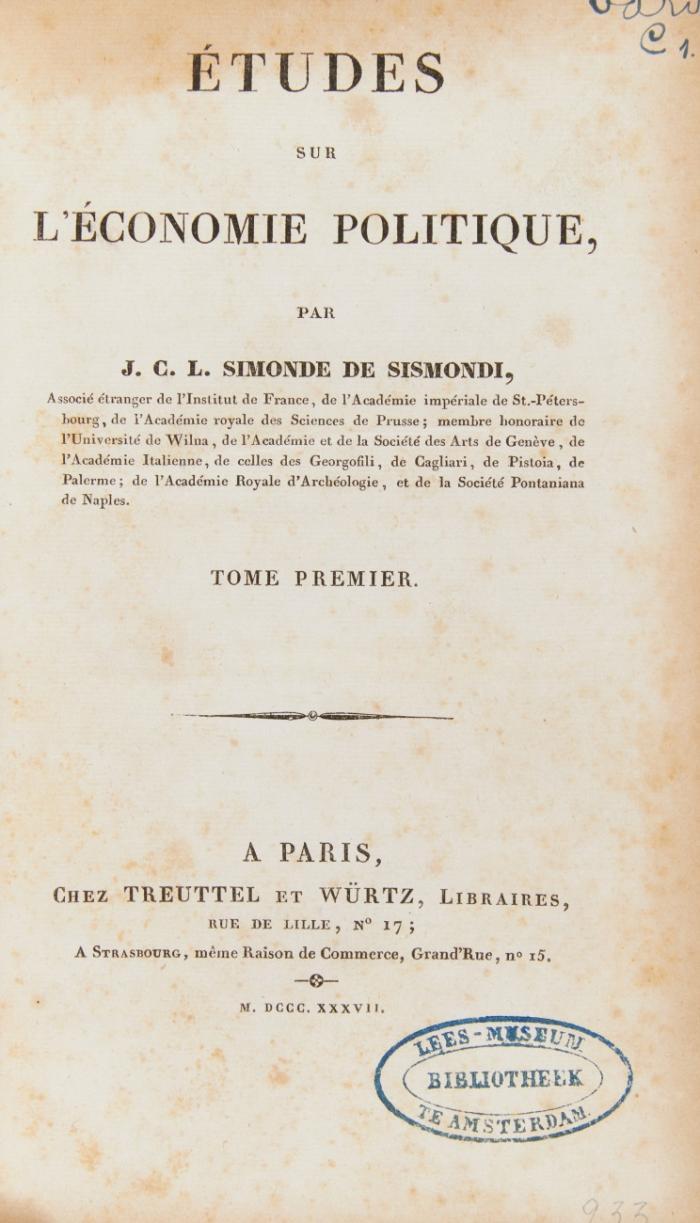 Études sur l'économie politique. 2 Bde.