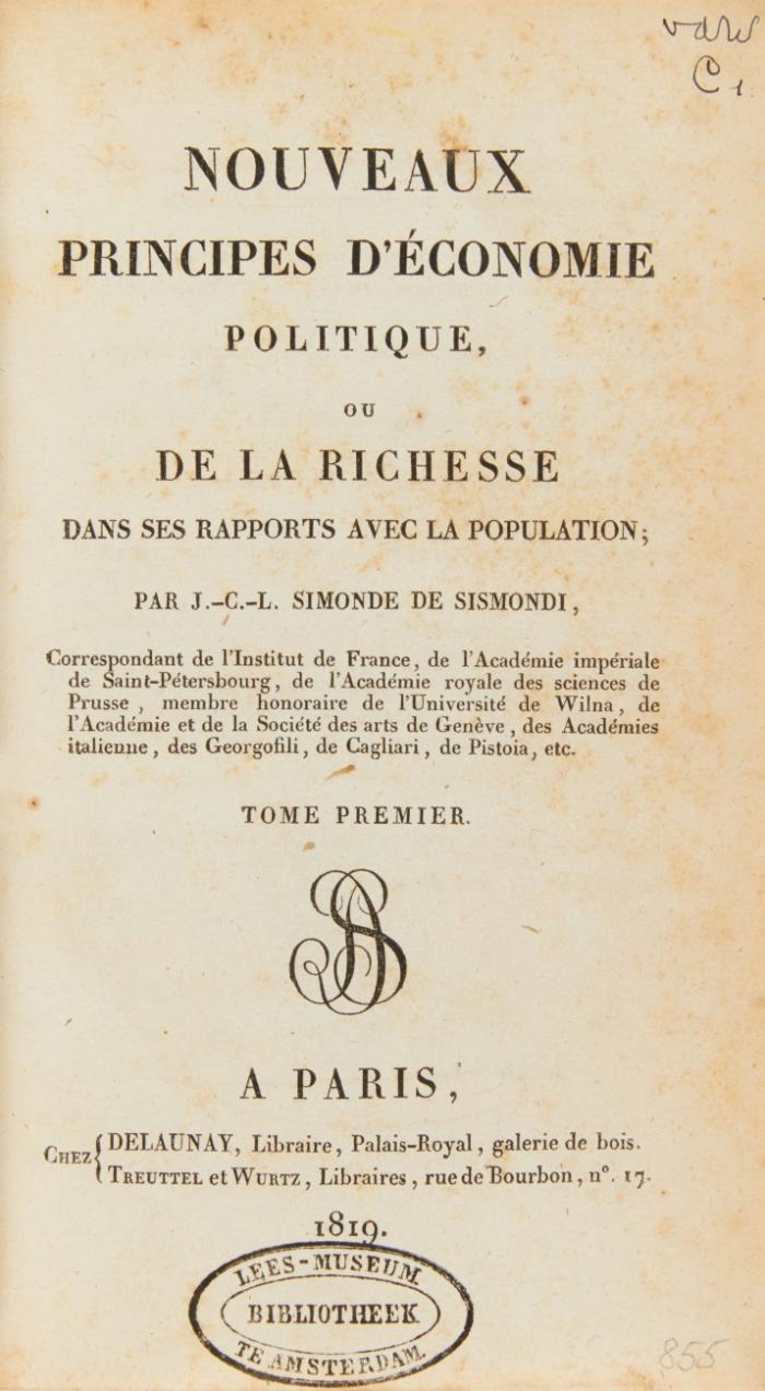 Nouveaux principes d'économie politique ou de la richesse dans ses rapports avec la population. 2 Bde.