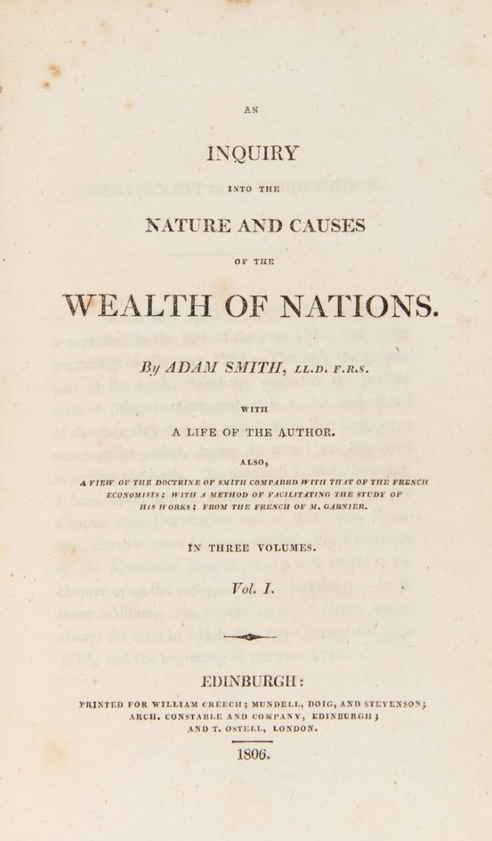 An Inquiry into the Nature and Causes of the Wealth of Nations. 3 Bde.