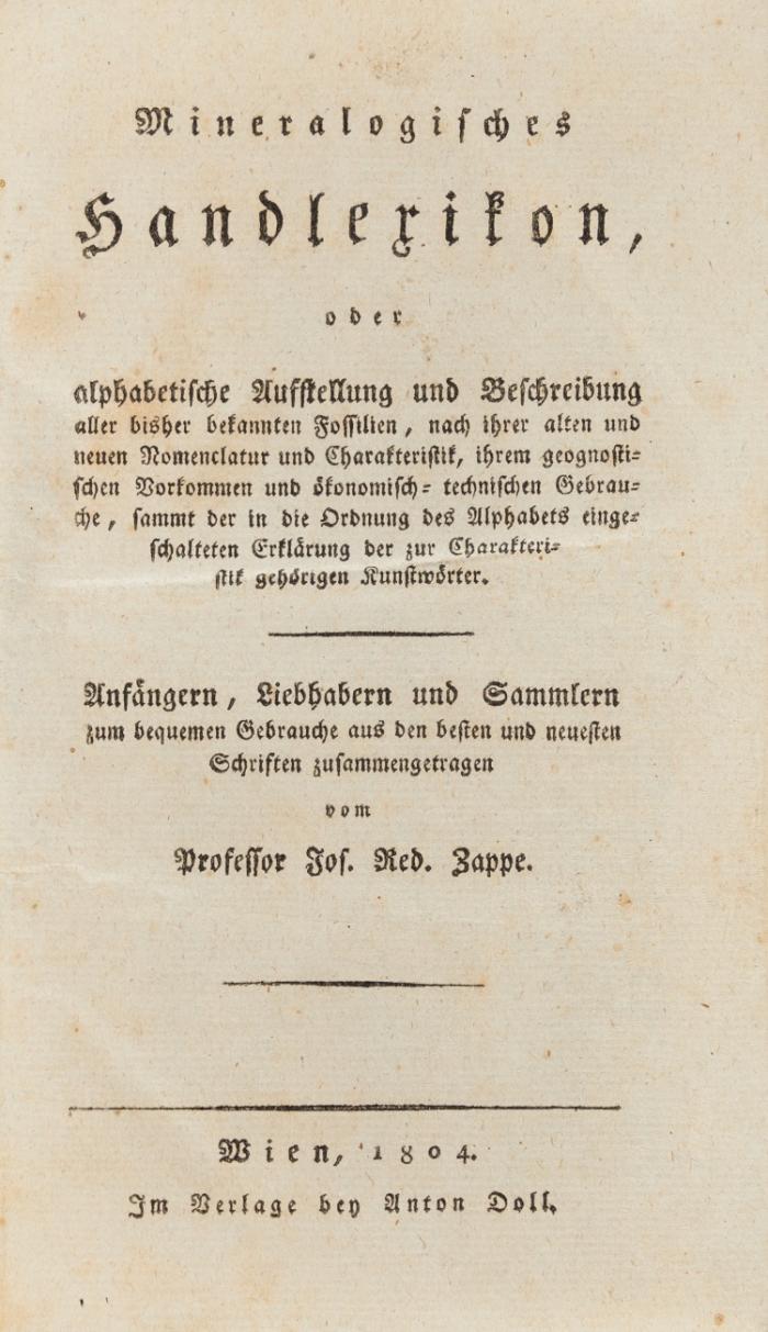 Mineralogisches Handlexikon, oder alphabetische Aufstellung und Beschreibung aller bisher bekannten Fossilien.