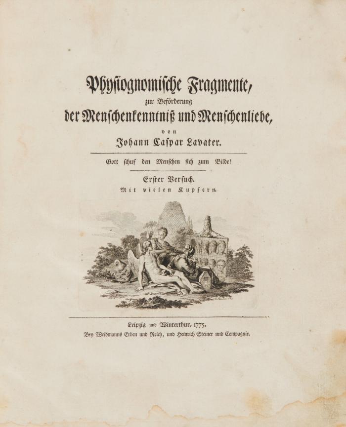 Physiognomische Fragmente, zur Beförderung der Menschenkenntniß und Menschenliebe. Erster (- Vierter) Versuch. 4 Bde.