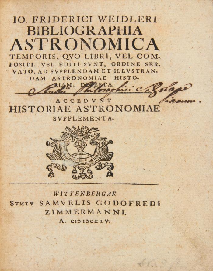 Bibliographia Astronomica temporis, quo libri, vel compositi, vel editi sunt, ordine servato, ad supplendam et illustrandam astronomiae historiam digesta. Accedunt historiae astronomiae supplementa.