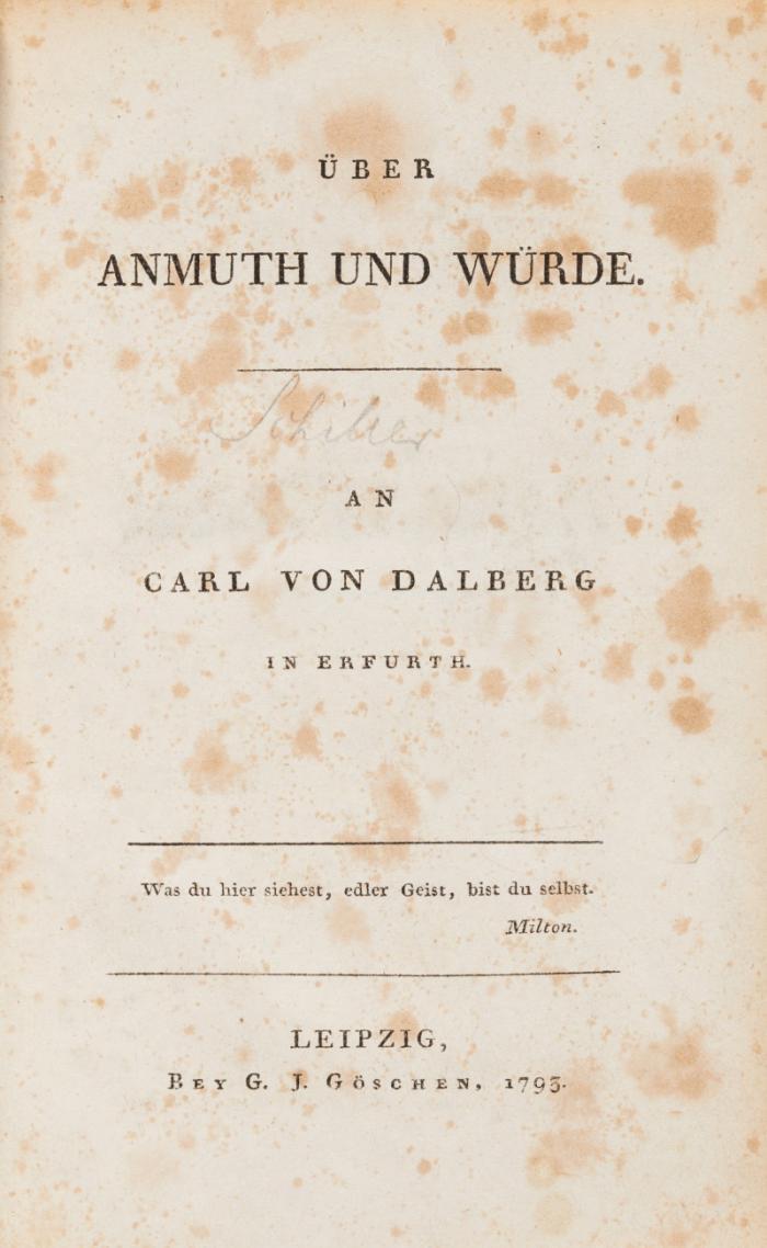 Über Anmuth und Würde. An Carl von Dalberg in Erfurth.